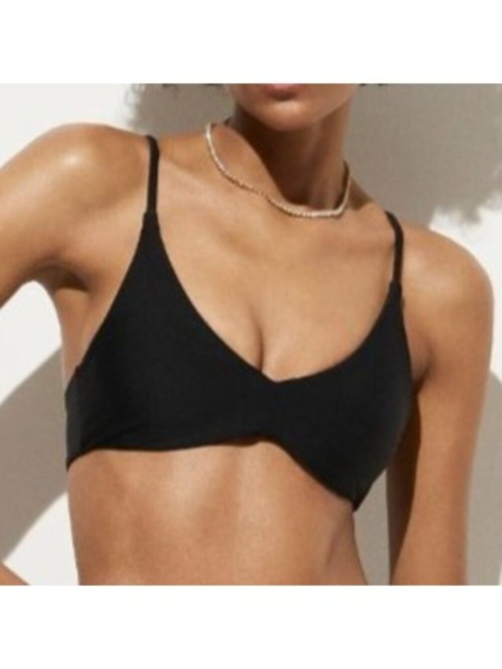 NWT J.Crew Lana Bikini Top Sz Small Classic Sculpt Black Swimwear V-Neck Slim